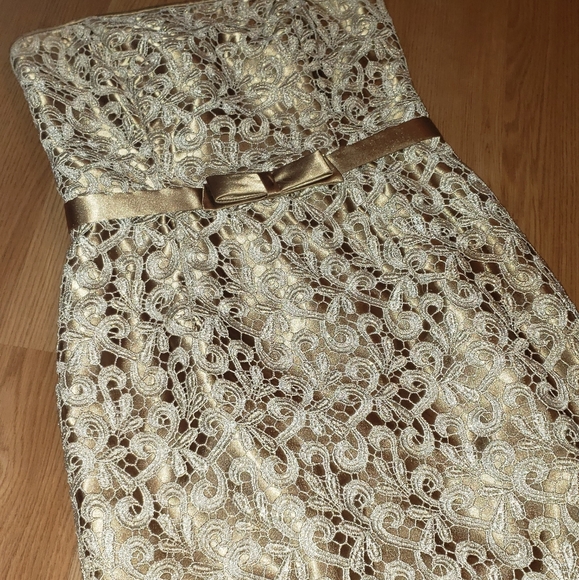 Cache Strapless Gold Midi Embroidered Dress - Picture 4 of 10